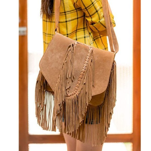 Women Hippie Fringe Fashion Bohemian Tassel Cross Body Vintage Boho Bag - Picture 5 of 9